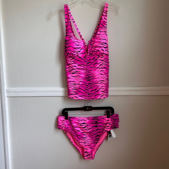 California Waves Animal Print Tankini Swimsuit V-Wire Padded Strappy NWT - Picture 12 of 17